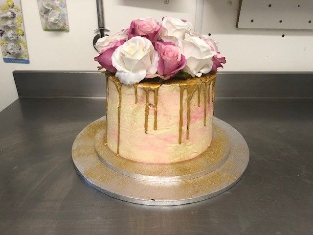 Roses and Gold Drip Birthday Cake: Swipe To View More Images