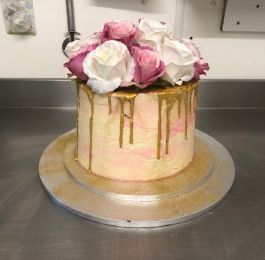 Roses and Gold Drip Birthday Cake: Click Here To View Larger Image